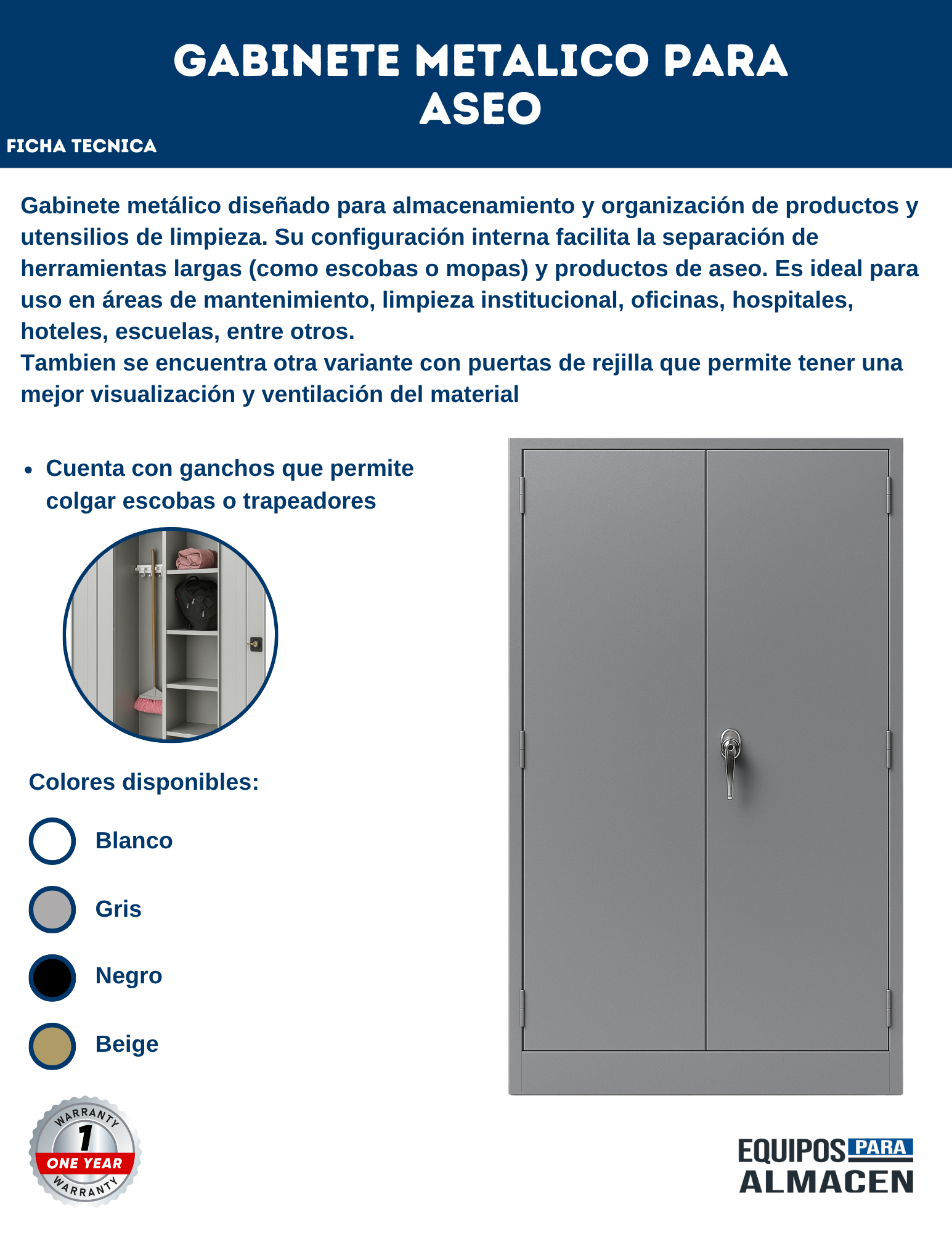 Gabinete metalico para aseo