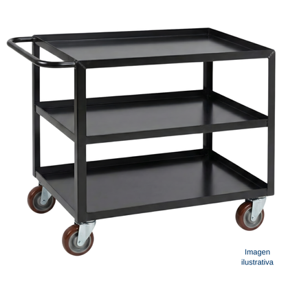 Carrito de acero soldado de uso pesado con 3 repisas