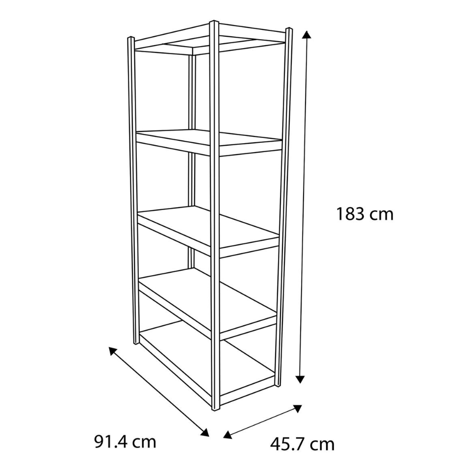 Estante de acero 5 niveles (183 × 91.4 × 45.7 cm)