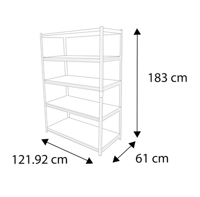 Estante metálico laminado 5 niveles (121.9 × 61 × 183 cm)