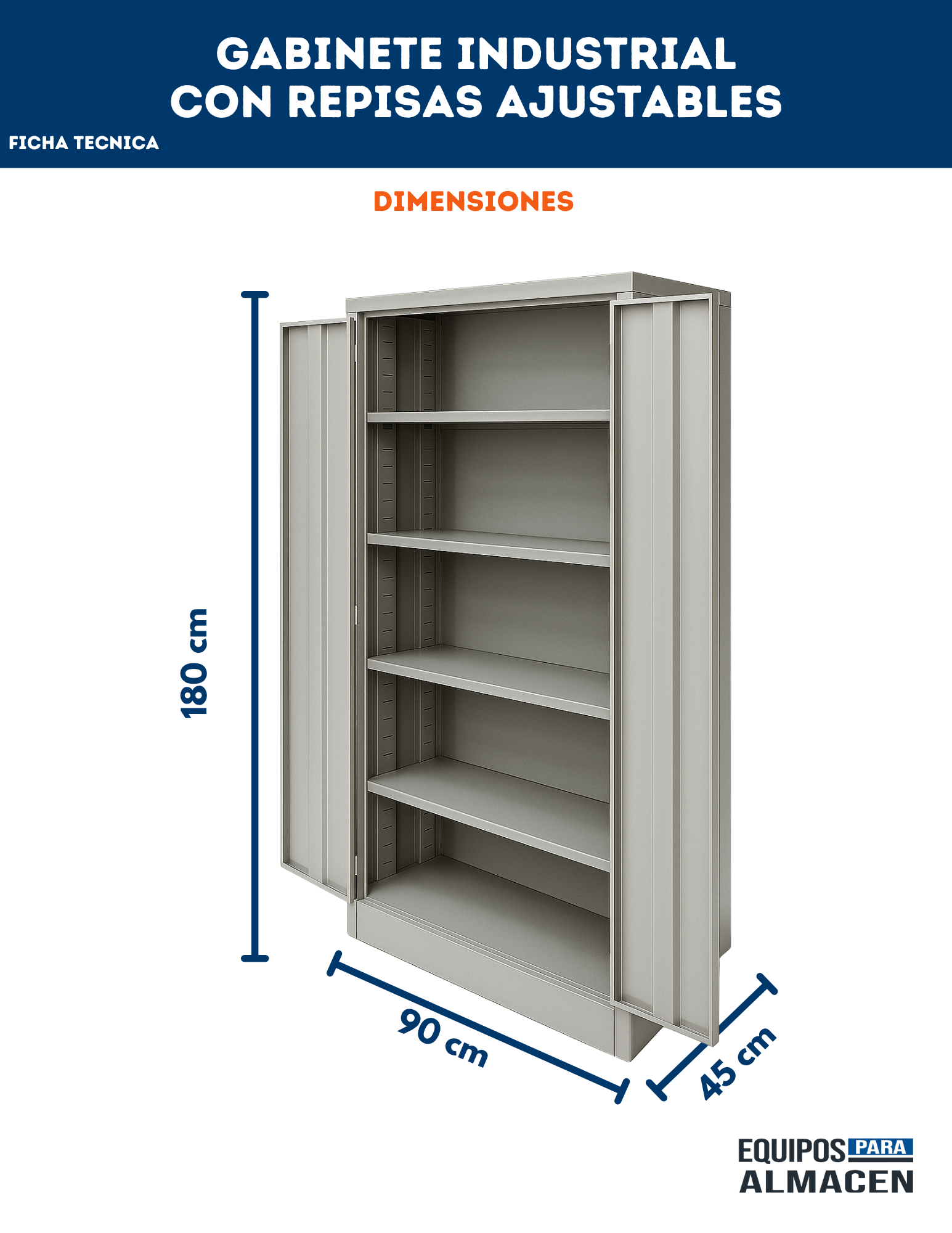 Gabinete industrial de almacenamiento con repisas ajustables