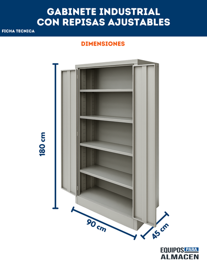 Gabinete industrial de almacenamiento con repisas ajustables