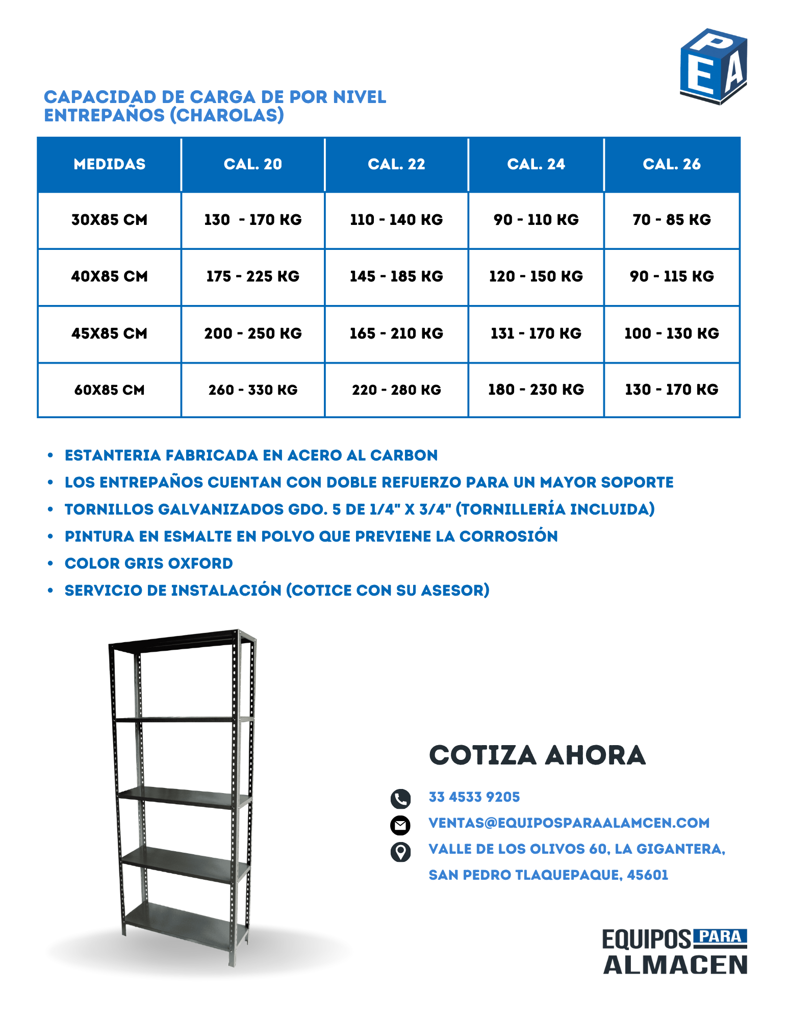 Estanteria ligera en calibre 22