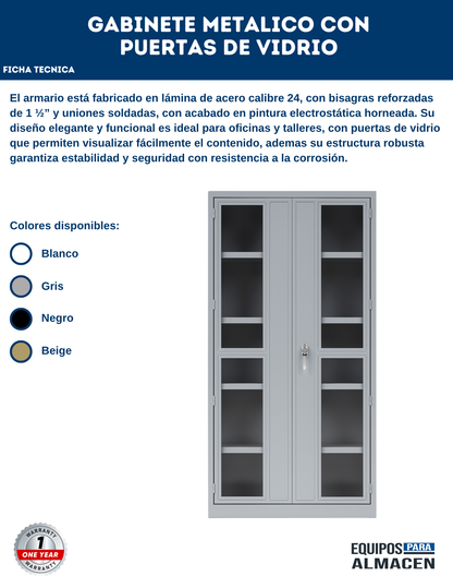 Gabinete metalico con puertas de vidrio