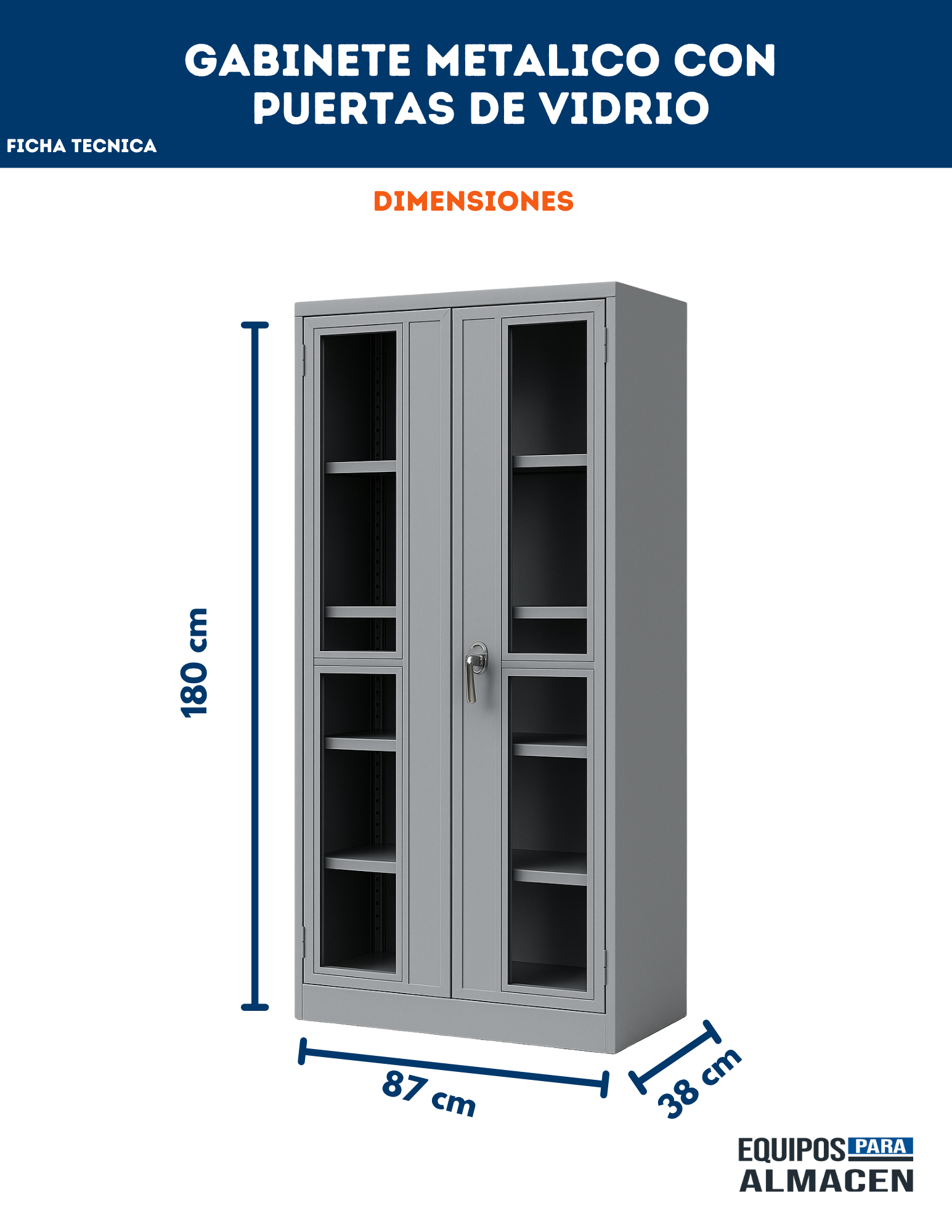 Gabinete metalico con puertas de vidrio