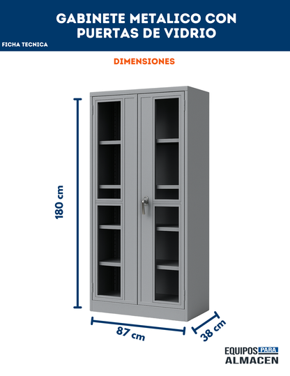Gabinete metalico con puertas de vidrio
